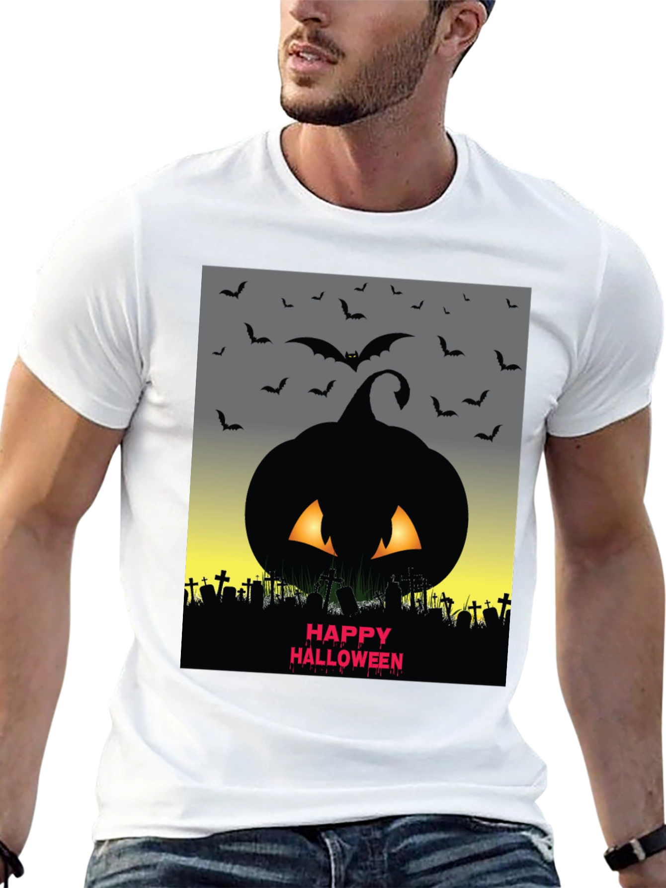 Halloween Pumpkin & Bats Graphic Tee