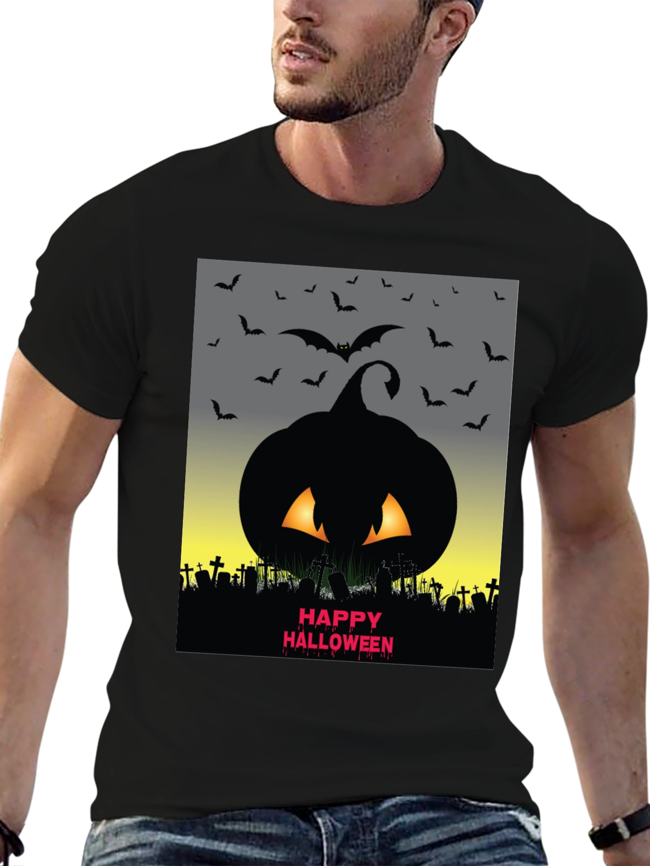 Halloween Pumpkin & Bats Graphic Tee