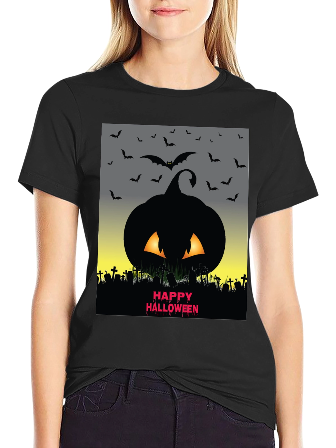 Halloween Pumpkin & Bats Graphic Tee