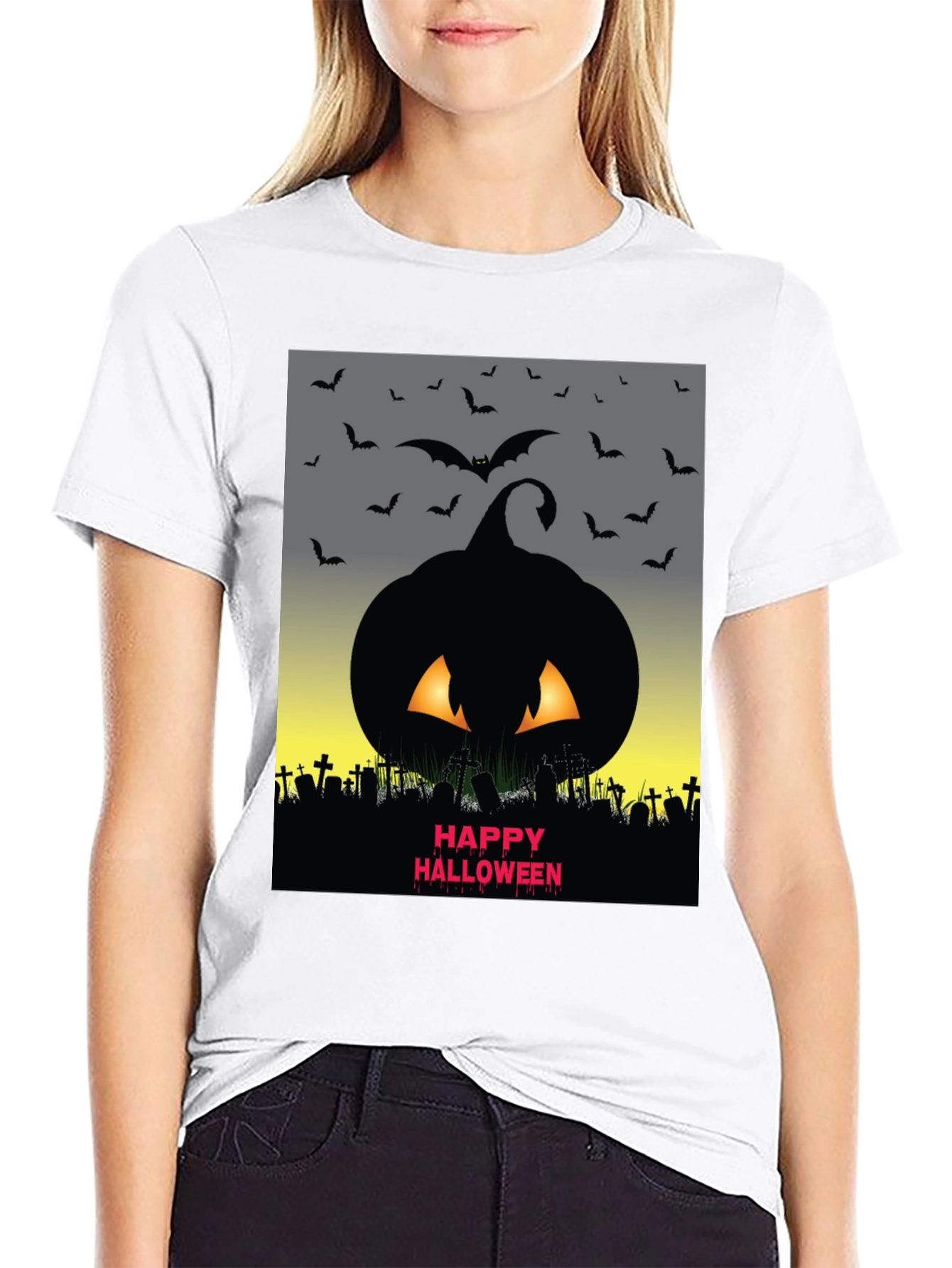 Halloween Pumpkin & Bats Graphic Tee