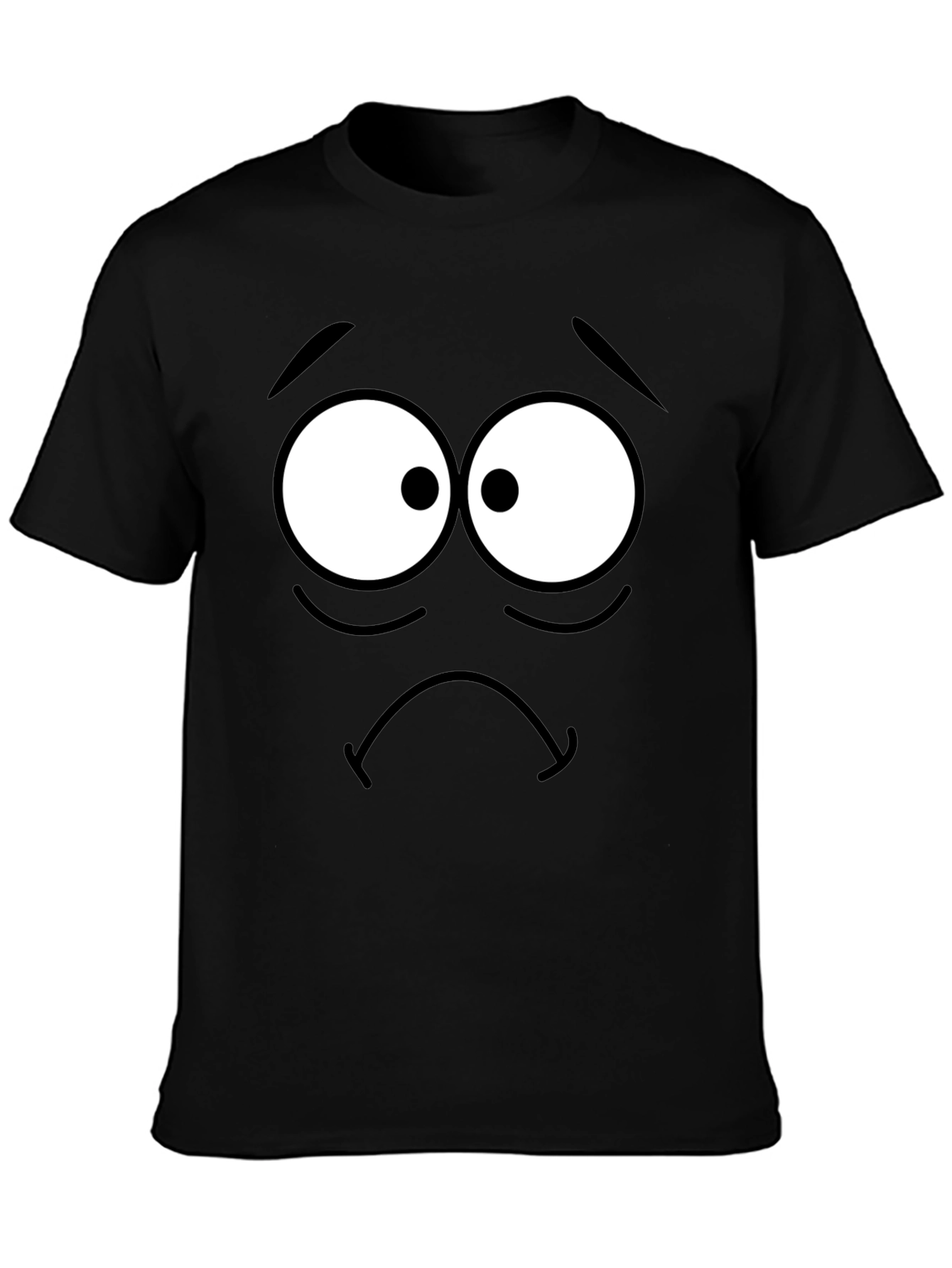 Sad Cartoon Face Black T-Shirt