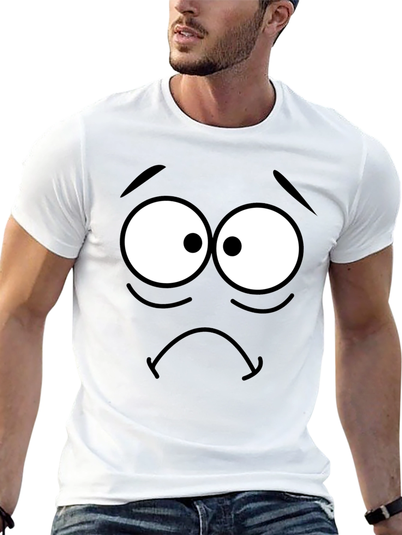 Sad Cartoon Face Black T-Shirt