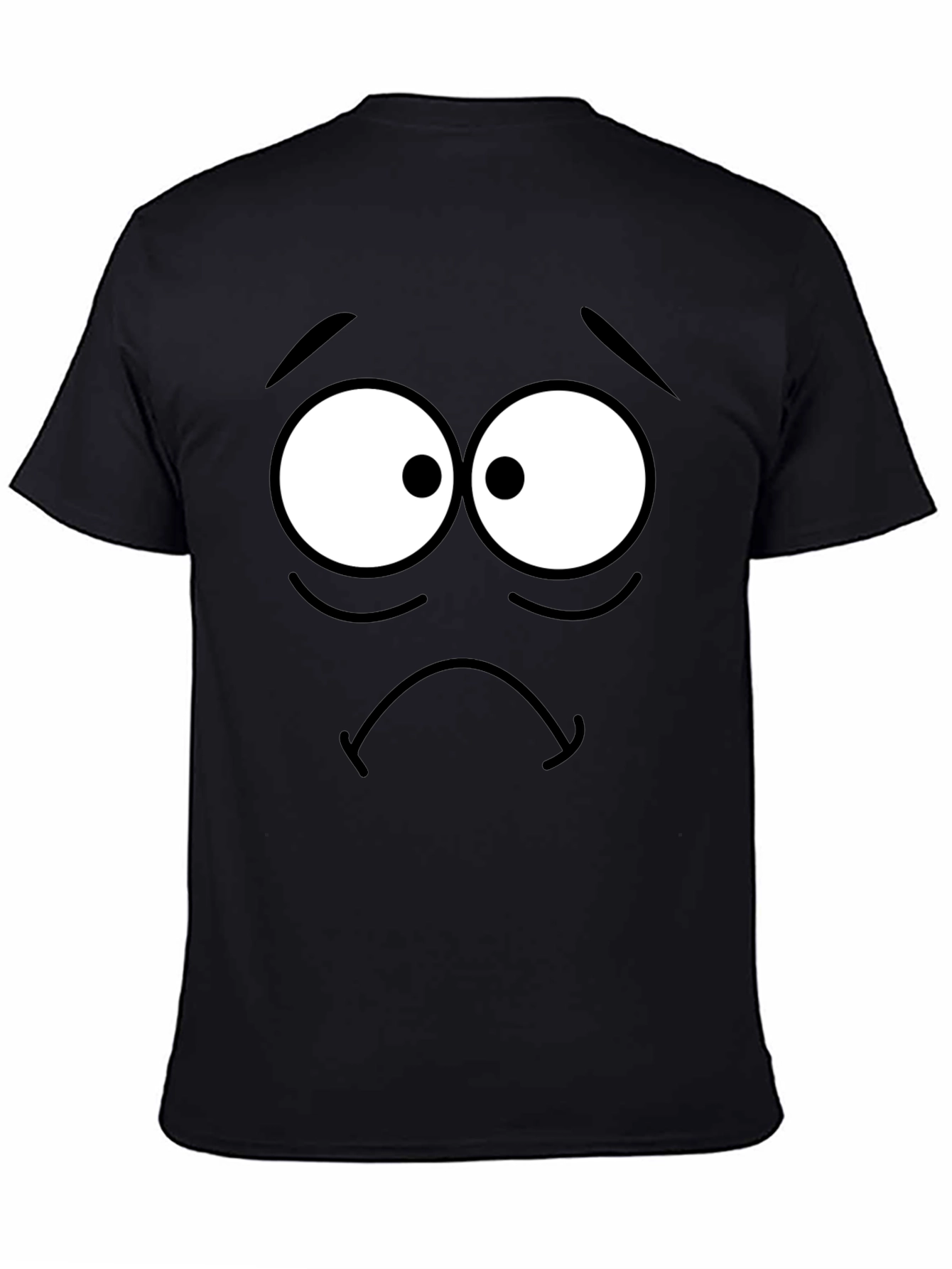Sad Cartoon Face Black T-Shirt