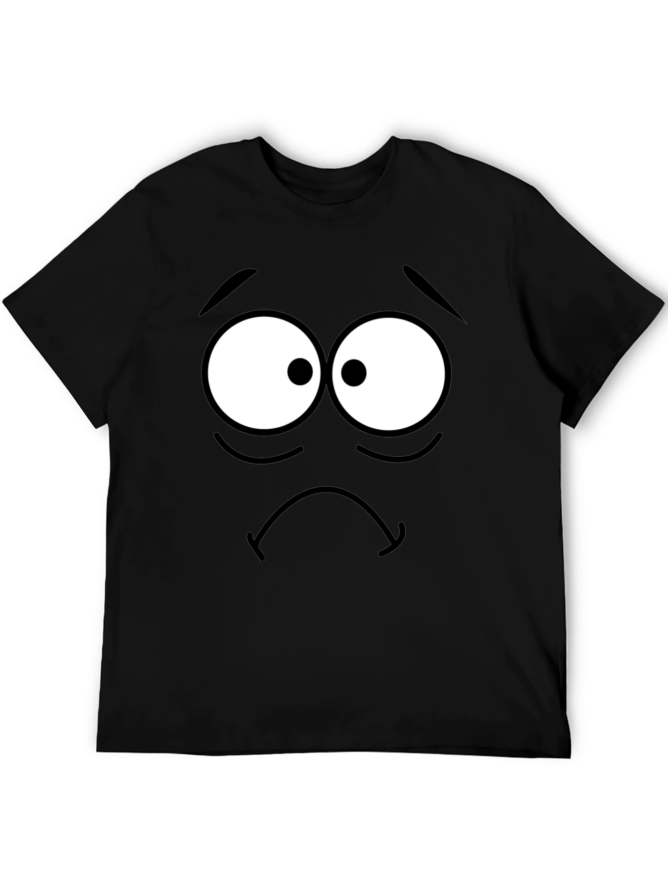 Sad Cartoon Face Black T-Shirt