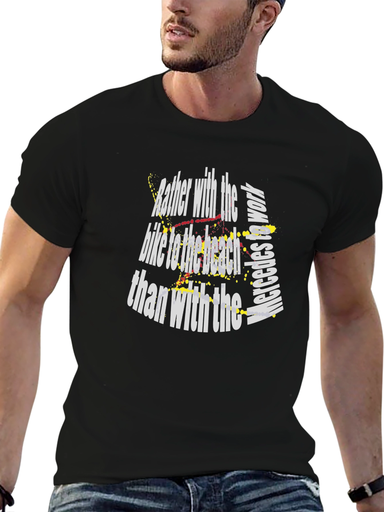 Mens Black T-Shirt: Bike to the Beach Graphic Tee