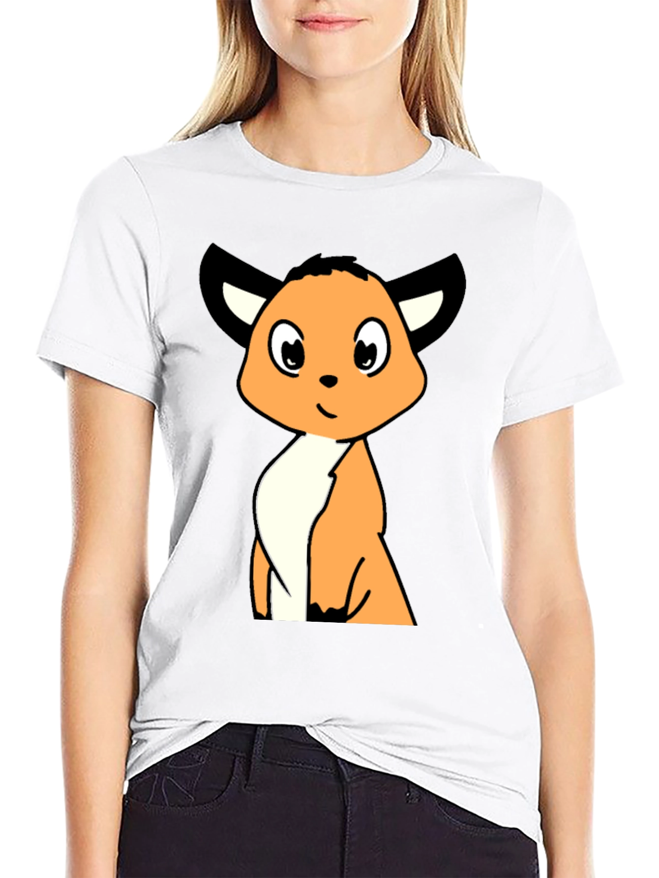 Cartoon Fox Graphic Tee - Black Casual T-Shirt