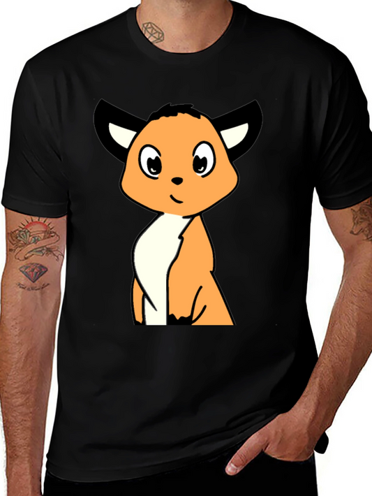 Cartoon Fox Graphic Tee - Black Casual T-Shirt
