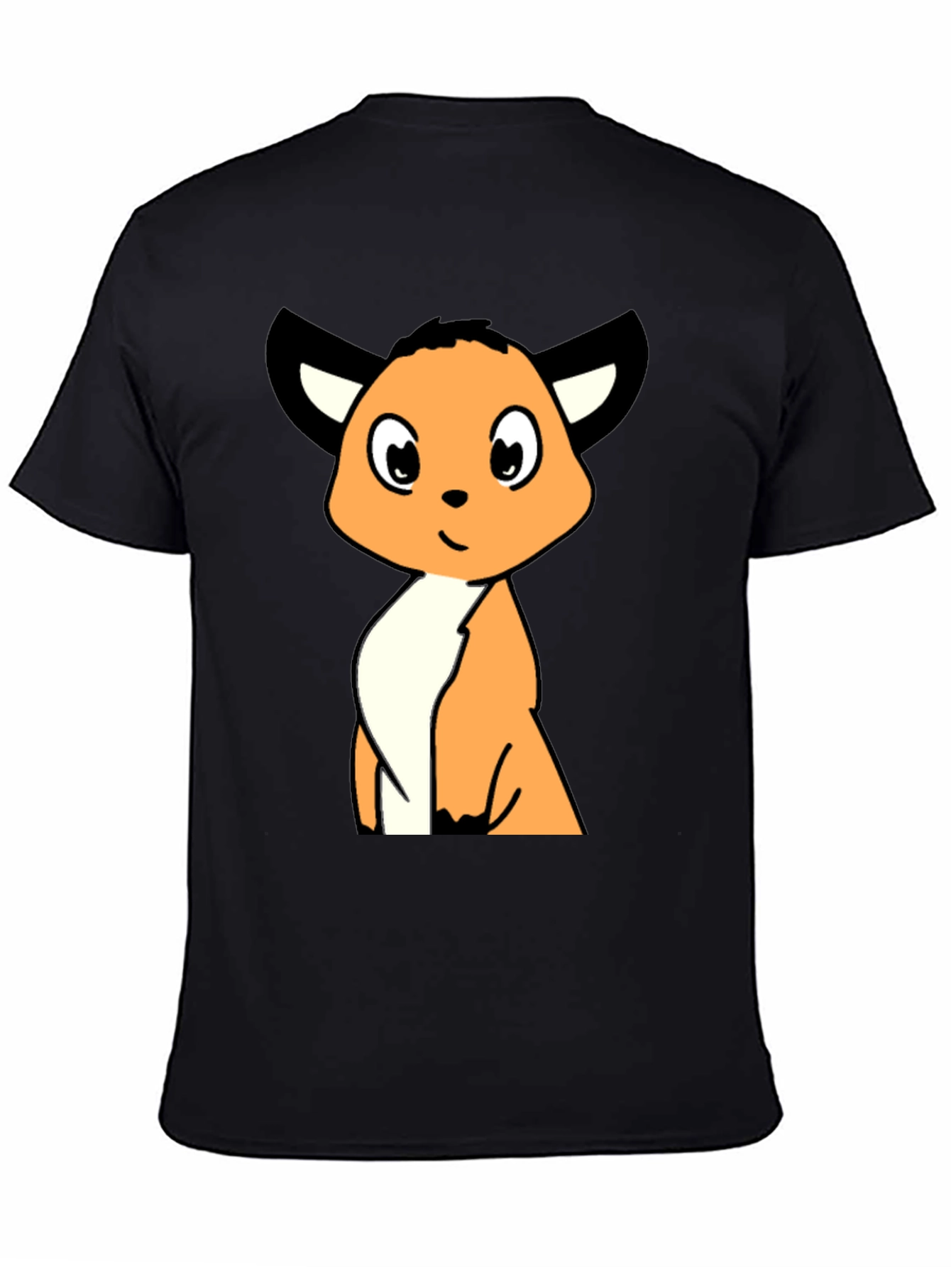 Cartoon Fox Graphic Tee - Black Casual T-Shirt