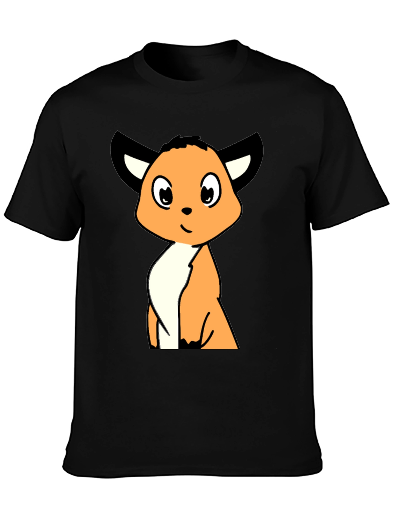 Cartoon Fox Graphic Tee - Black Casual T-Shirt