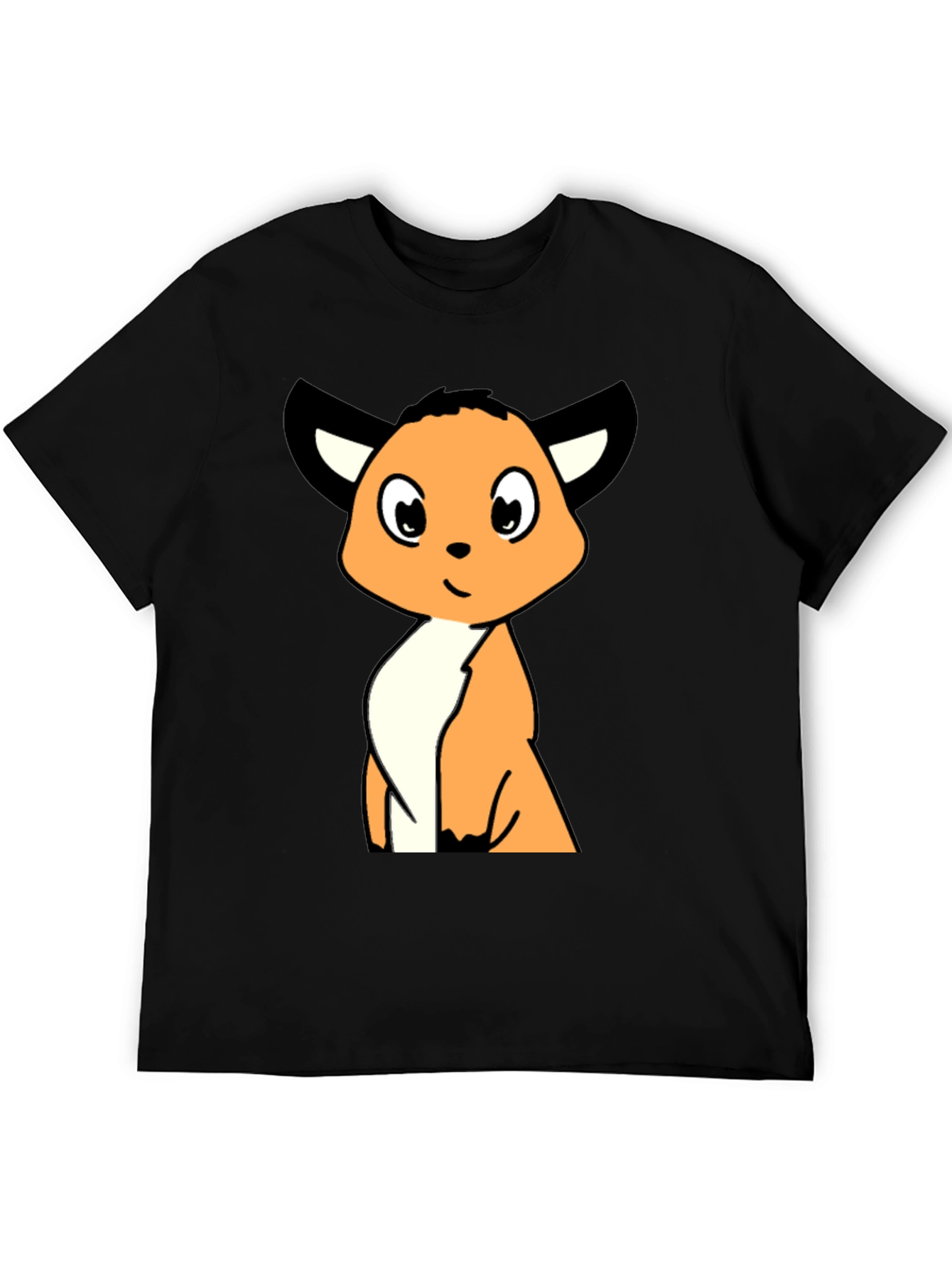 Cartoon Fox Graphic Tee - Black Casual T-Shirt