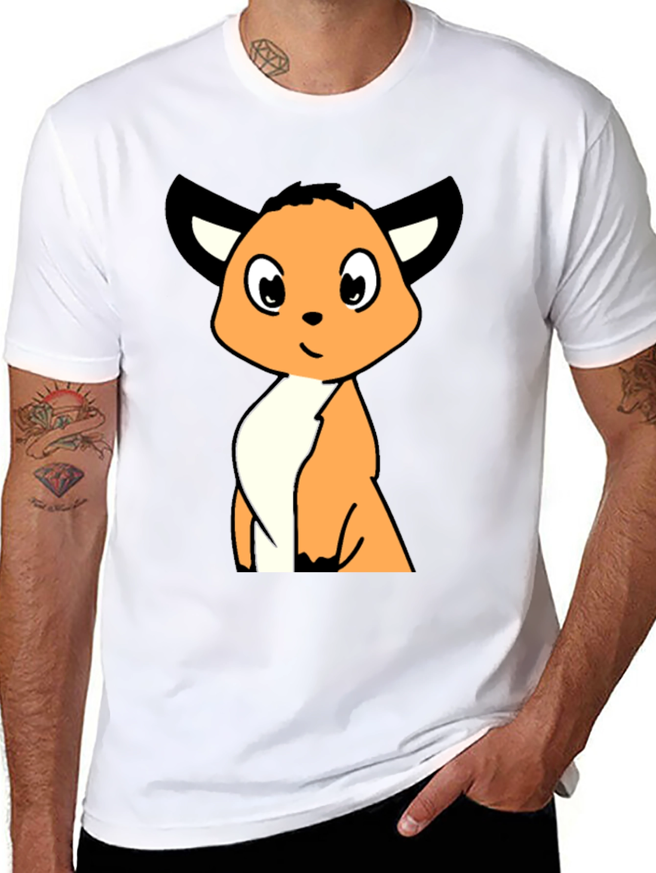 Cartoon Fox Graphic Tee - Black Casual T-Shirt