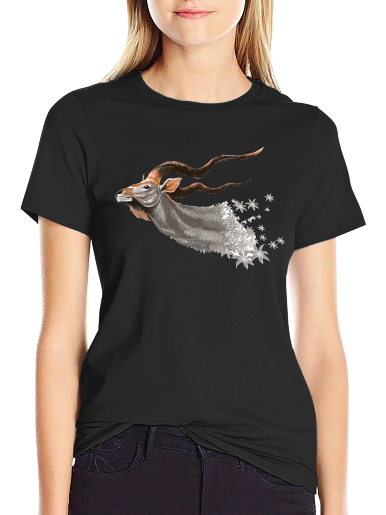 Mens Black T-Shirt with Kudu Design