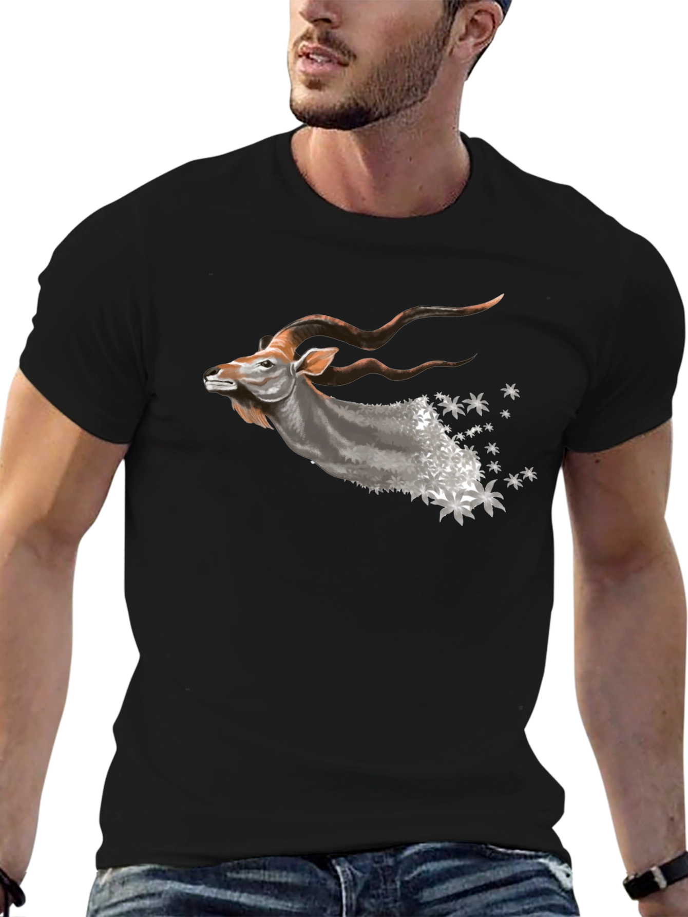 Mens Black T-Shirt with Kudu Design