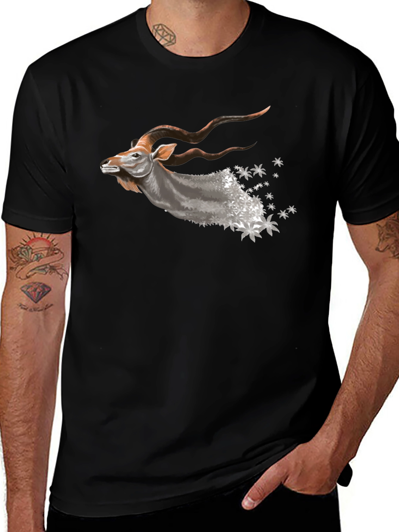 Mens Black T-Shirt with Kudu Design