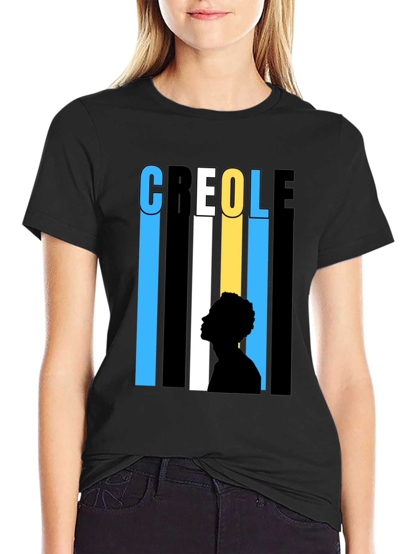 Creole Silhouette Graphic T-Shirt - Stylish Black Tee