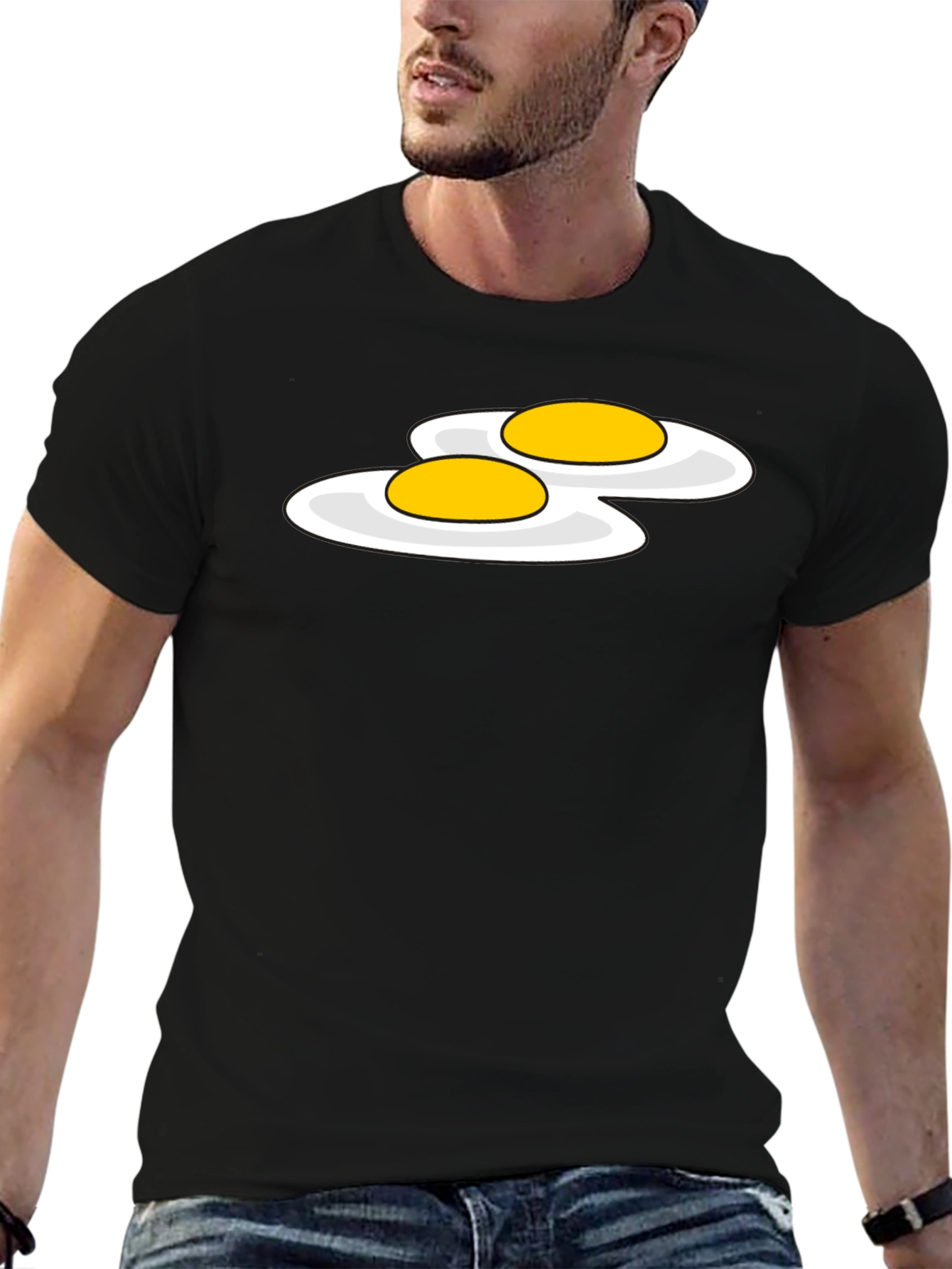 Funny Sunny Side Up Eggs Graphic T-Shirt - Black