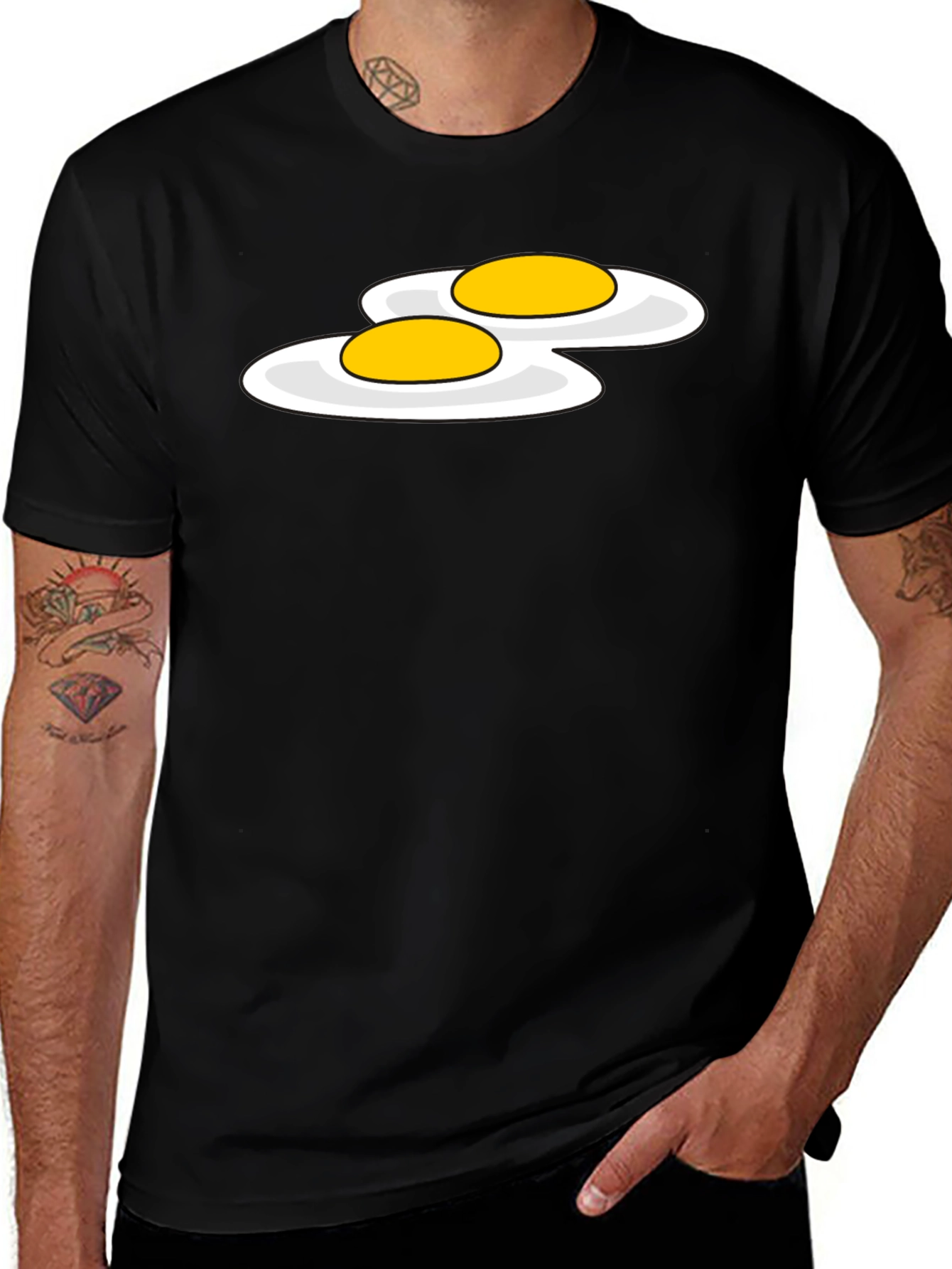 Funny Sunny Side Up Eggs Graphic T-Shirt - Black
