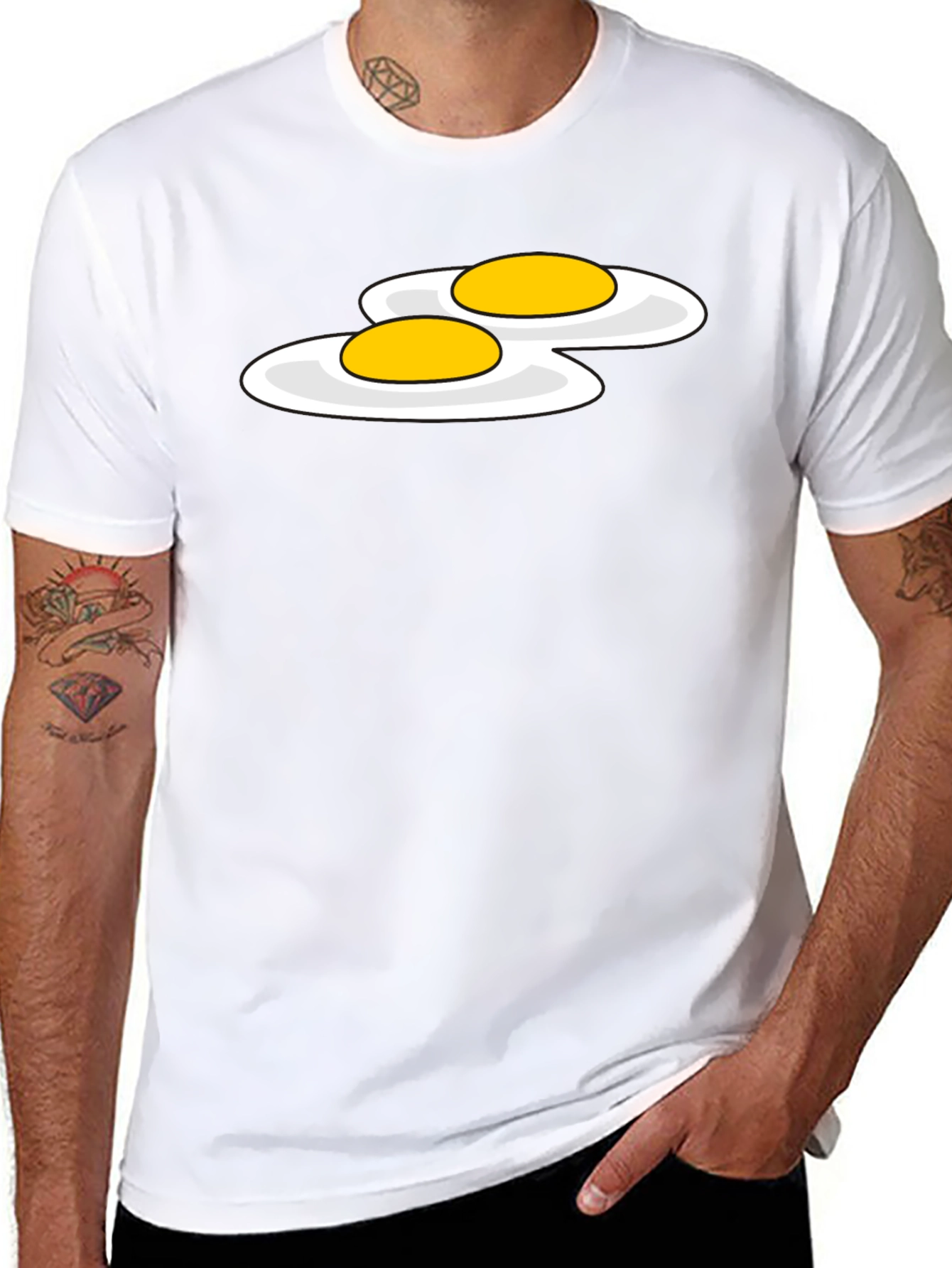 Funny Sunny Side Up Eggs Graphic T-Shirt - Black