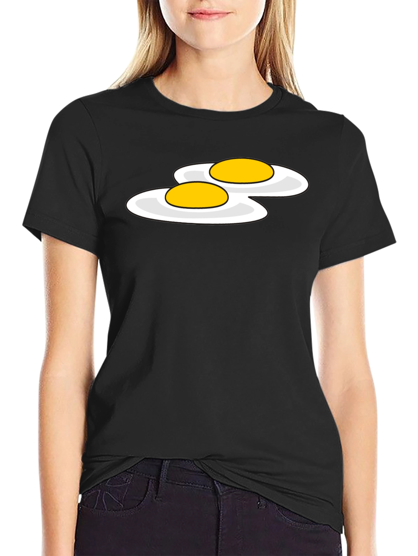 Funny Sunny Side Up Eggs Graphic T-Shirt - Black