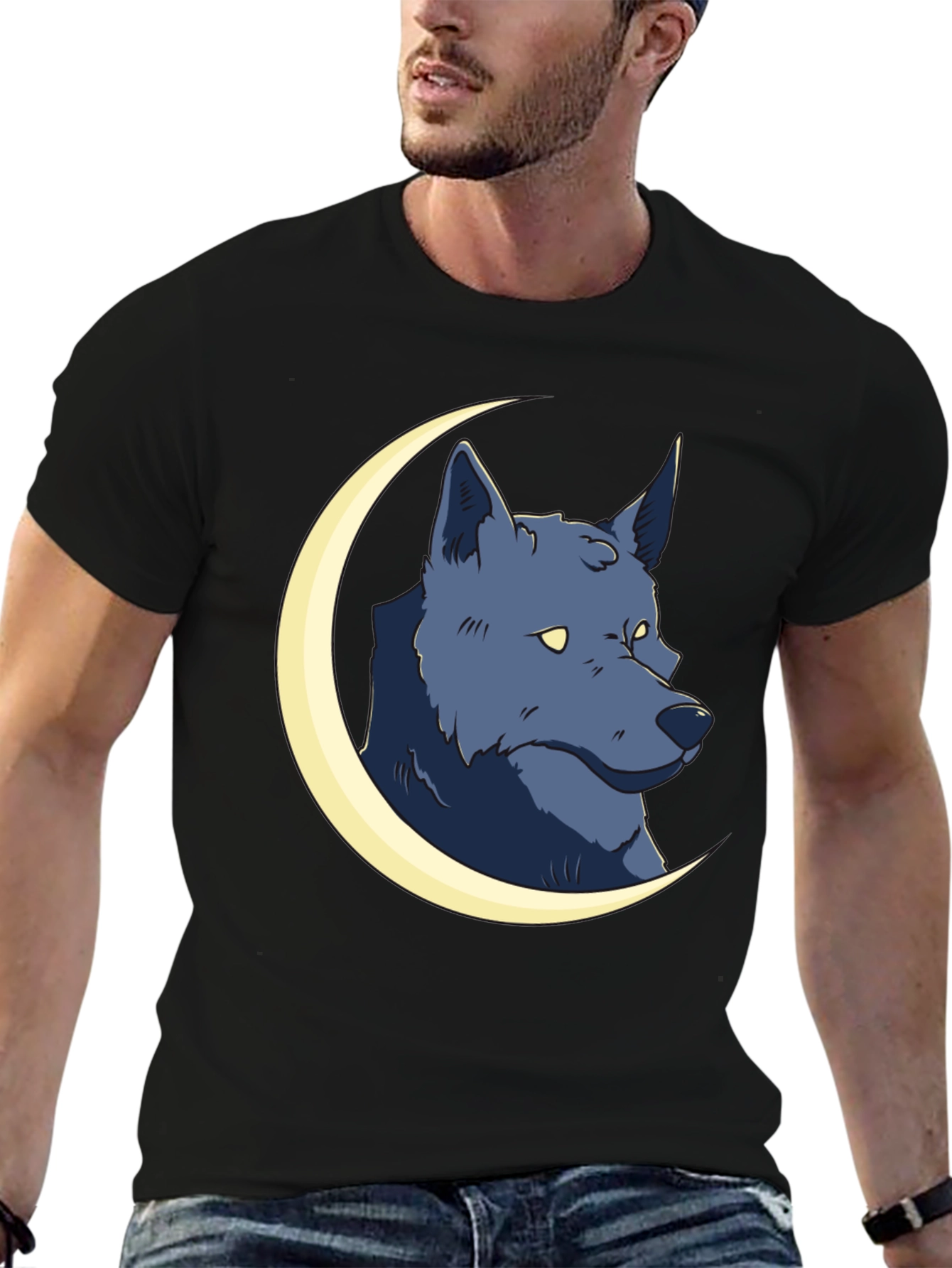Wolf Moon Graphic Tee - Black Cotton T-Shirt