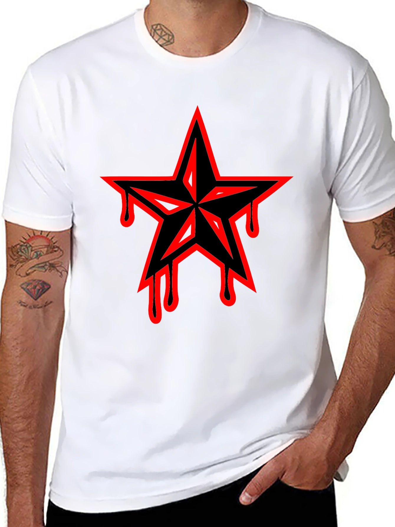 Black T-Shirt with Dripping Star Graphic
