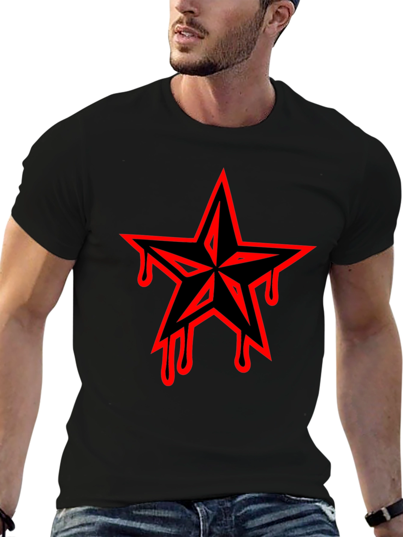 Black T-Shirt with Dripping Star Graphic