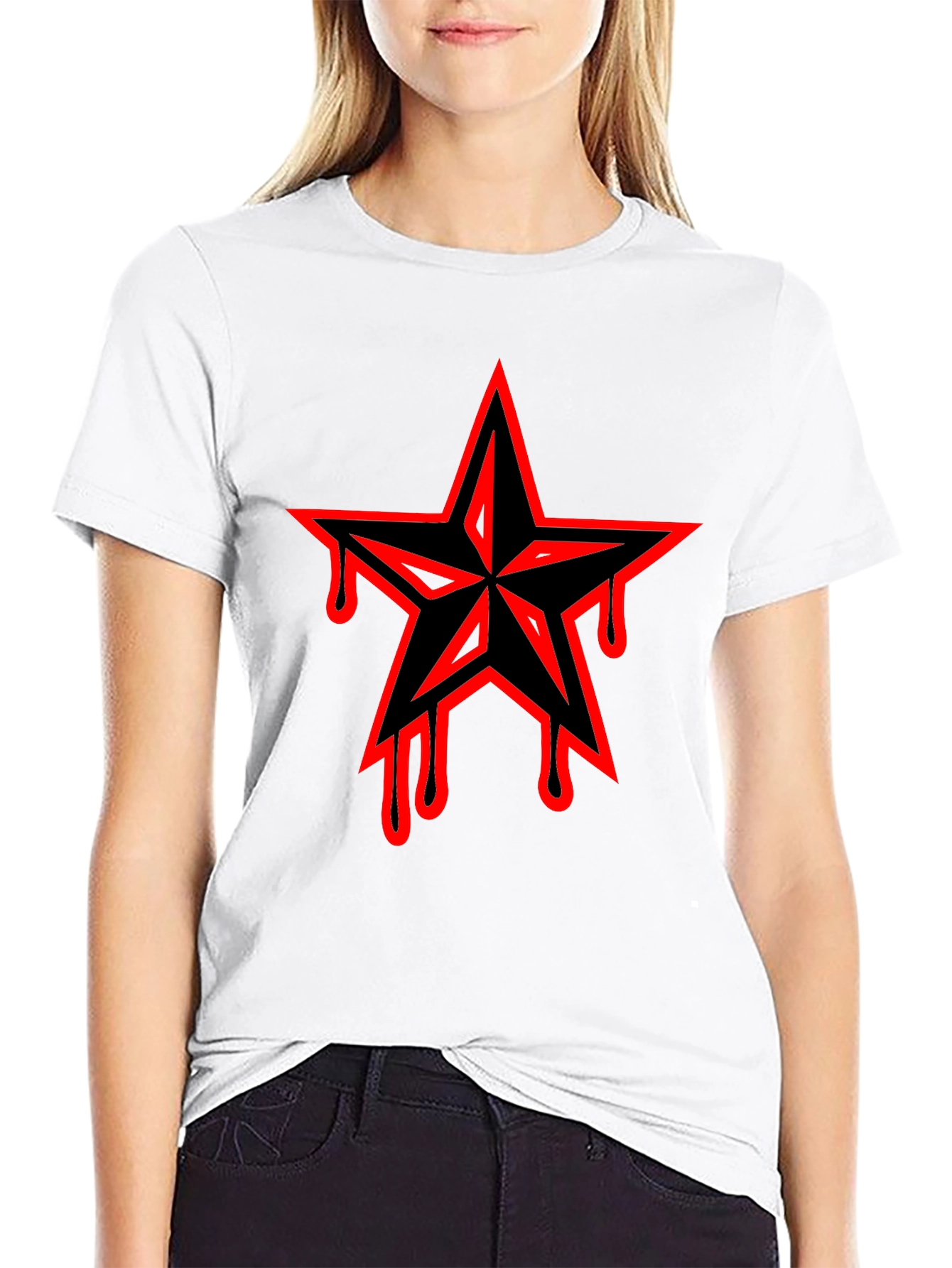 Black T-Shirt with Dripping Star Graphic