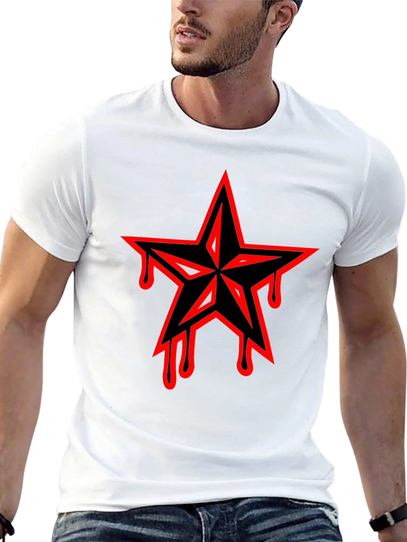 Black T-Shirt with Dripping Star Graphic