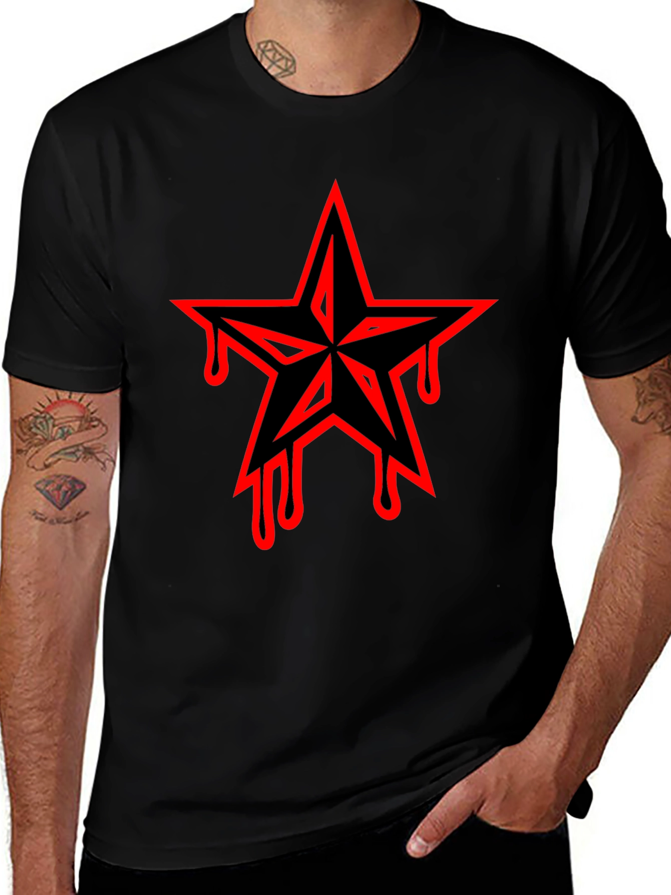 Black T-Shirt with Dripping Star Graphic