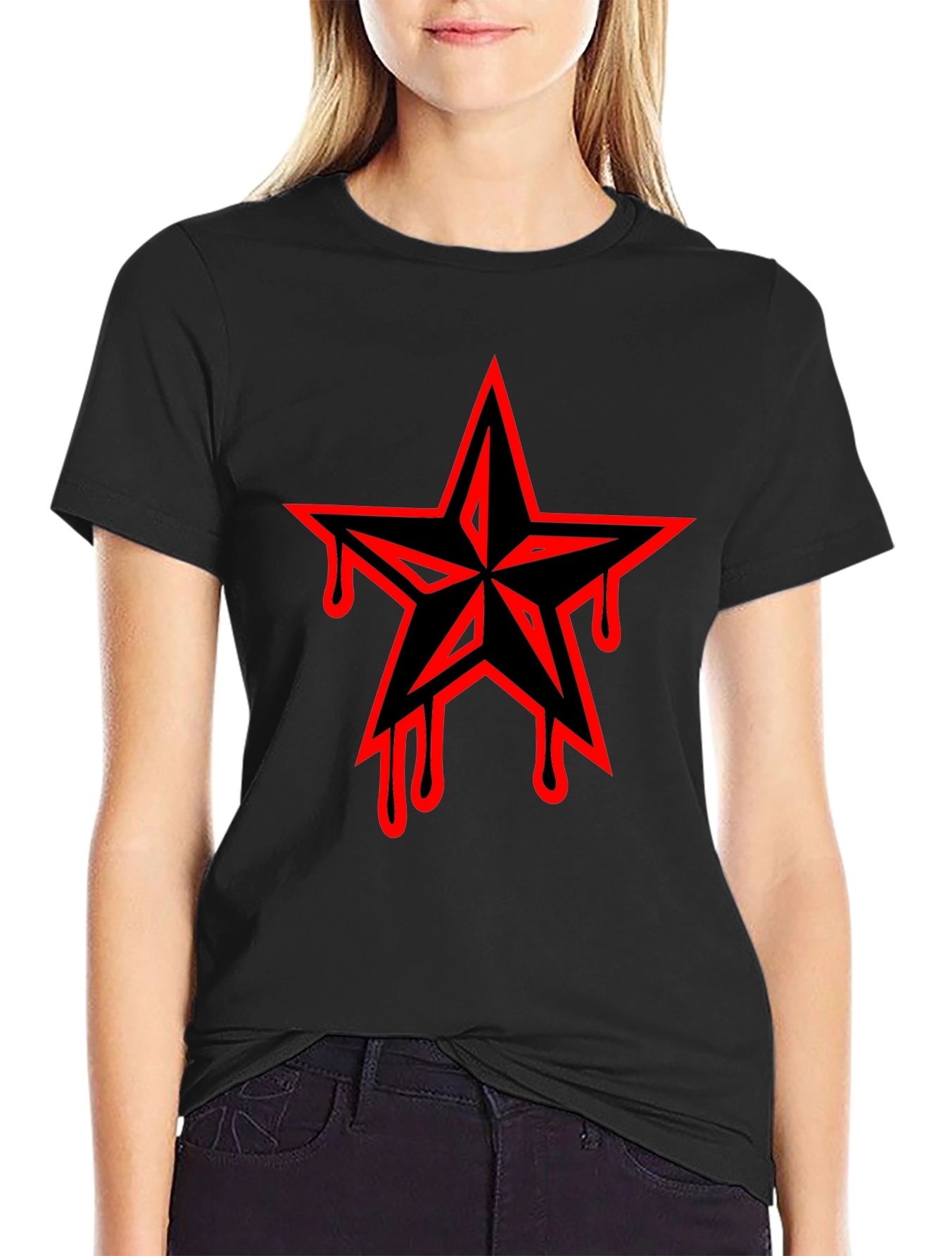 Black T-Shirt with Dripping Star Graphic