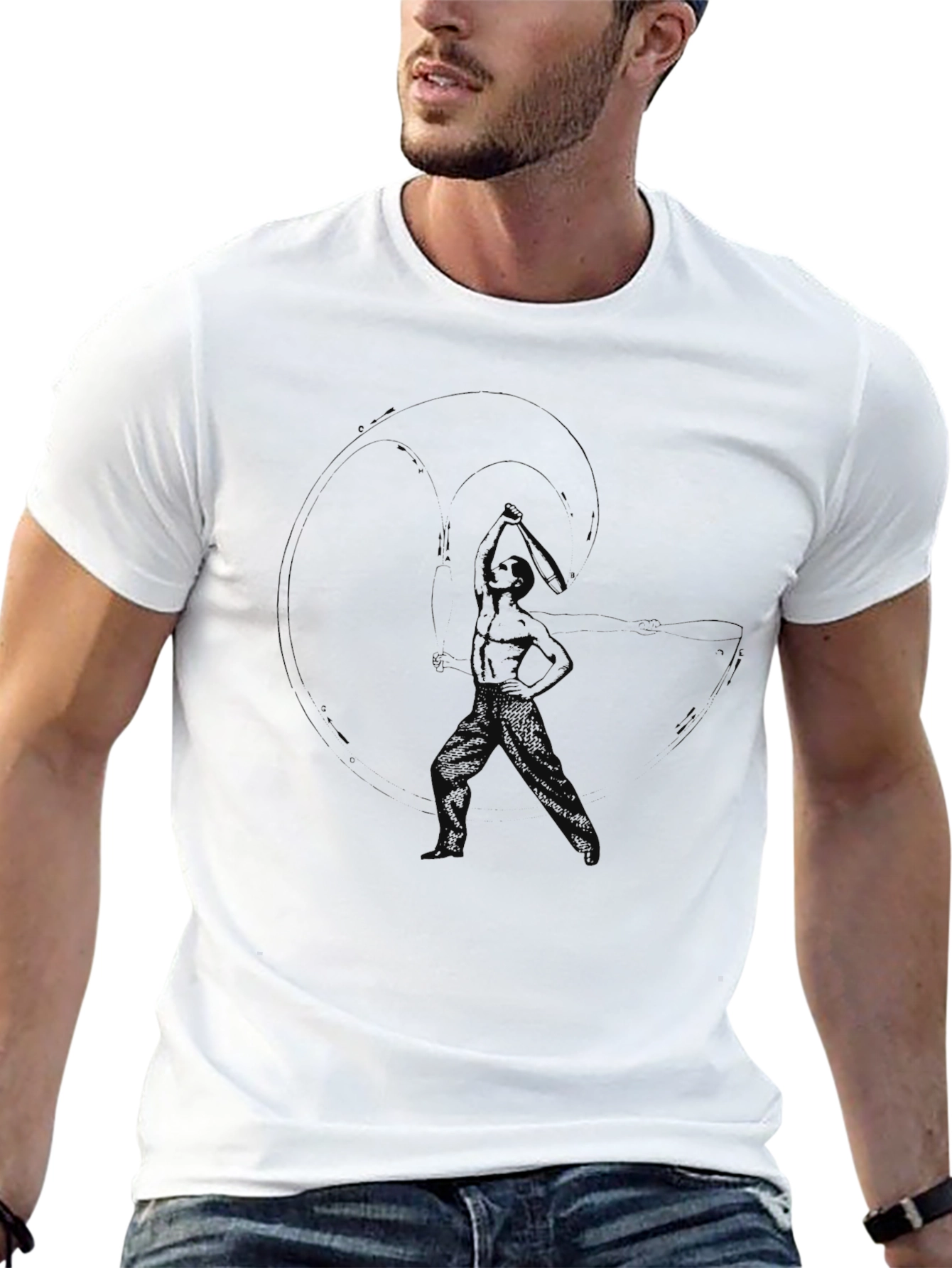Mens Black Graphic Tee - Abstract Figure Design