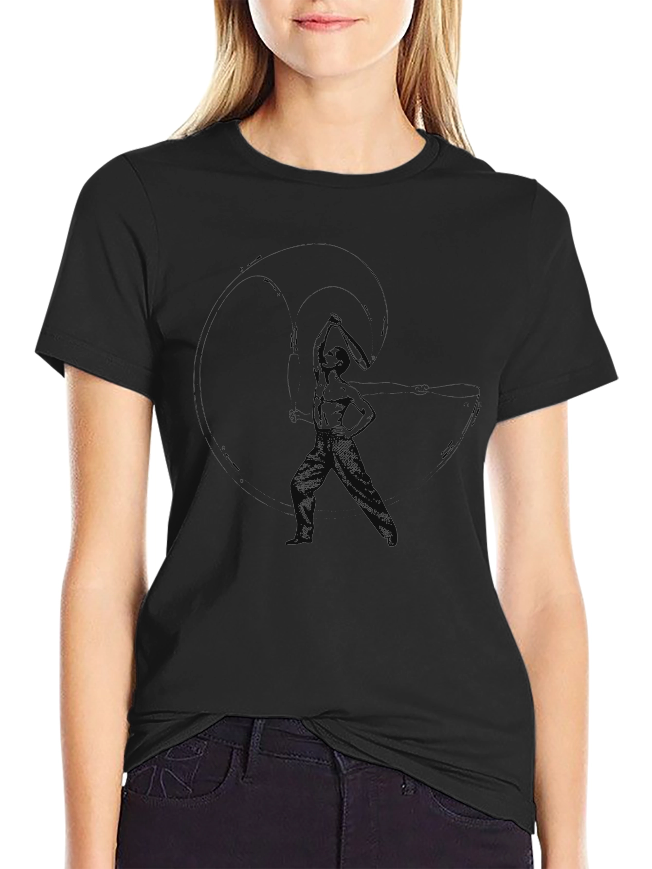 Mens Black Graphic Tee - Abstract Figure Design