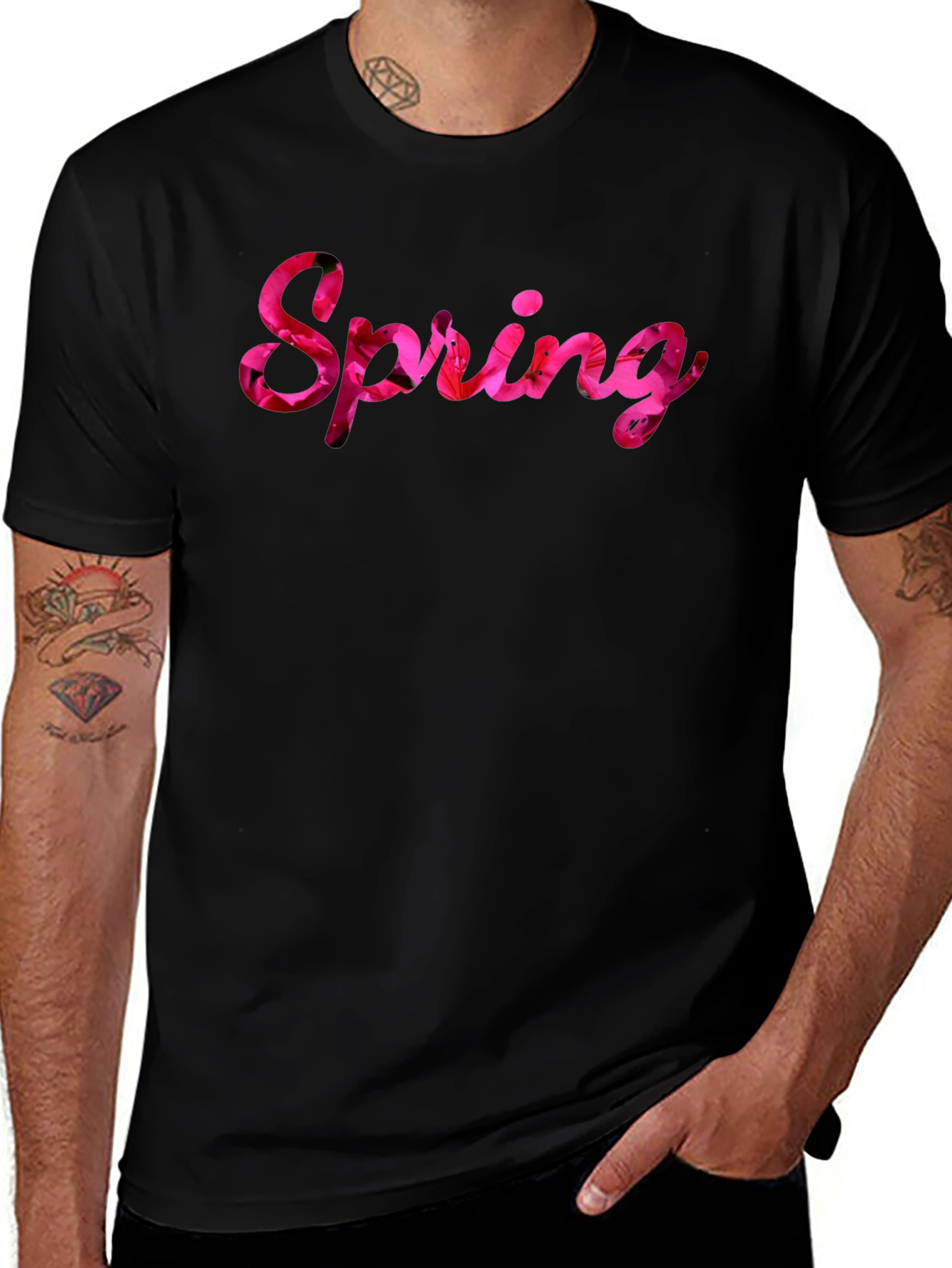 Spring Floral T-Shirt - Black Casual Tee