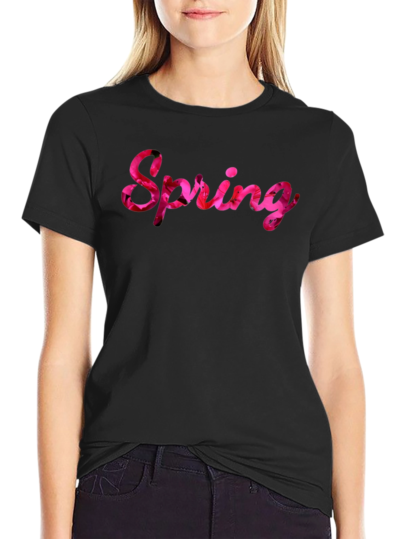 Spring Floral T-Shirt - Black Casual Tee