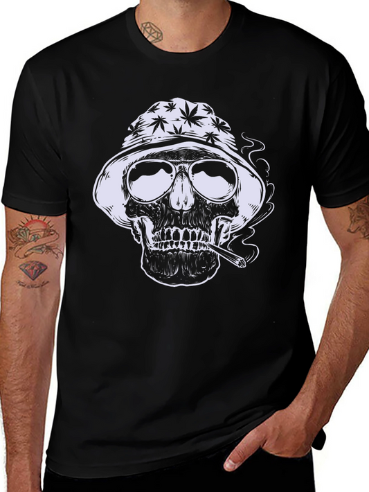 Skull Smoking Weed Graphic Tee - Black