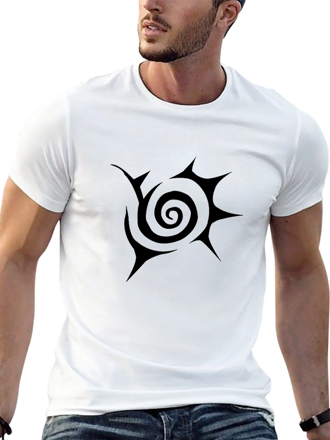 Spiral Sun Tattoo Graphic T-Shirt - Modern Black Tee