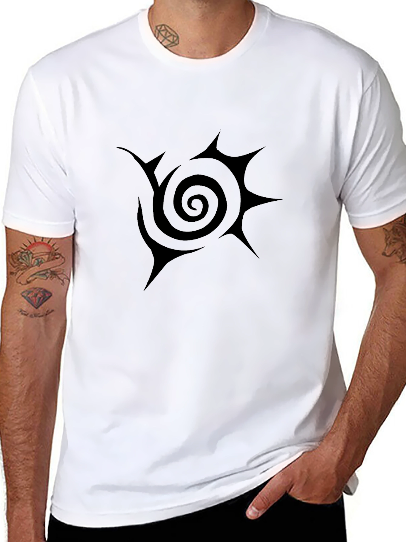 Spiral Sun Tattoo Graphic T-Shirt - Modern Black Tee