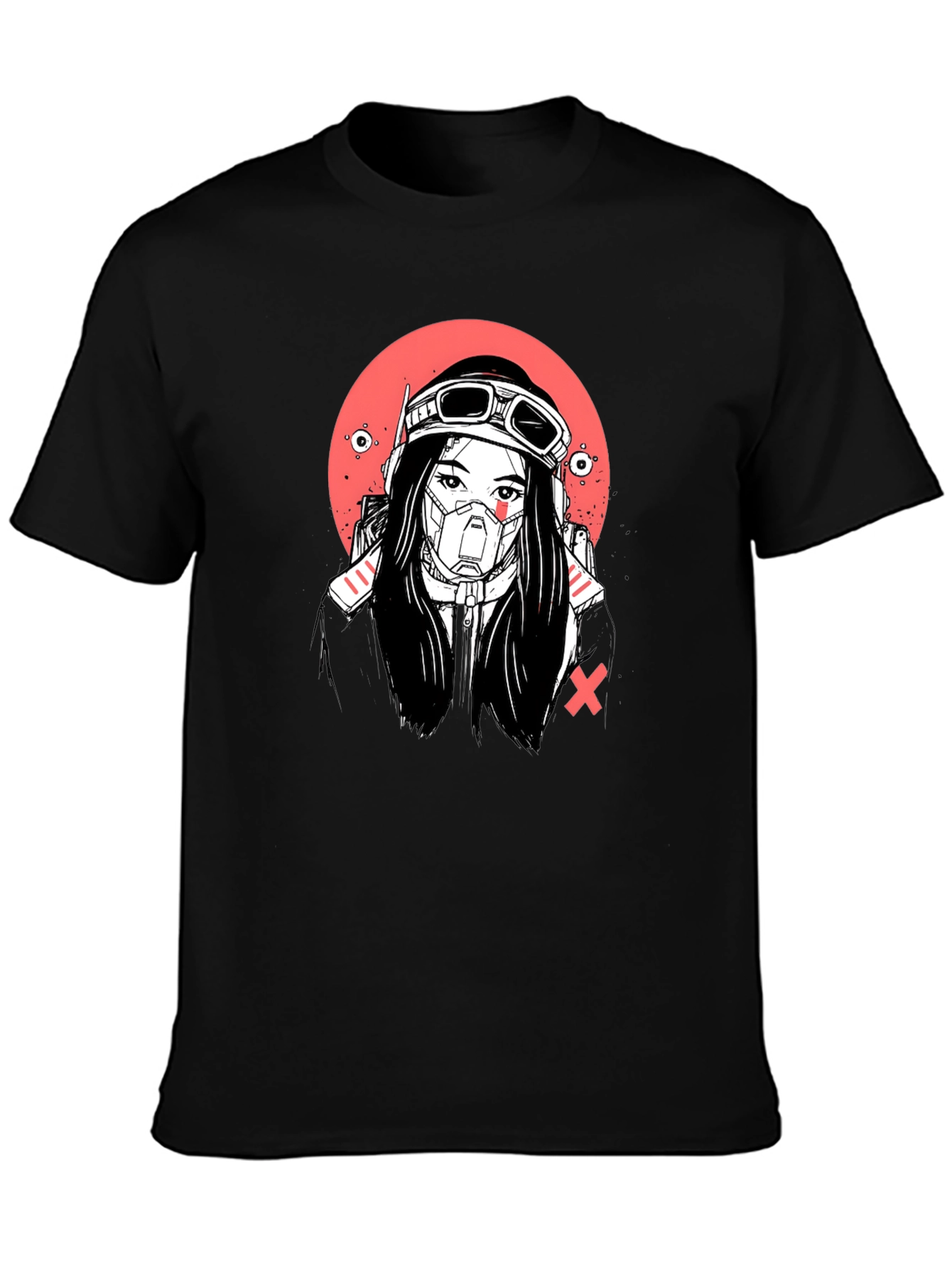 Cyberpunk Girl Graphic Tee - Bold Black T-Shirt