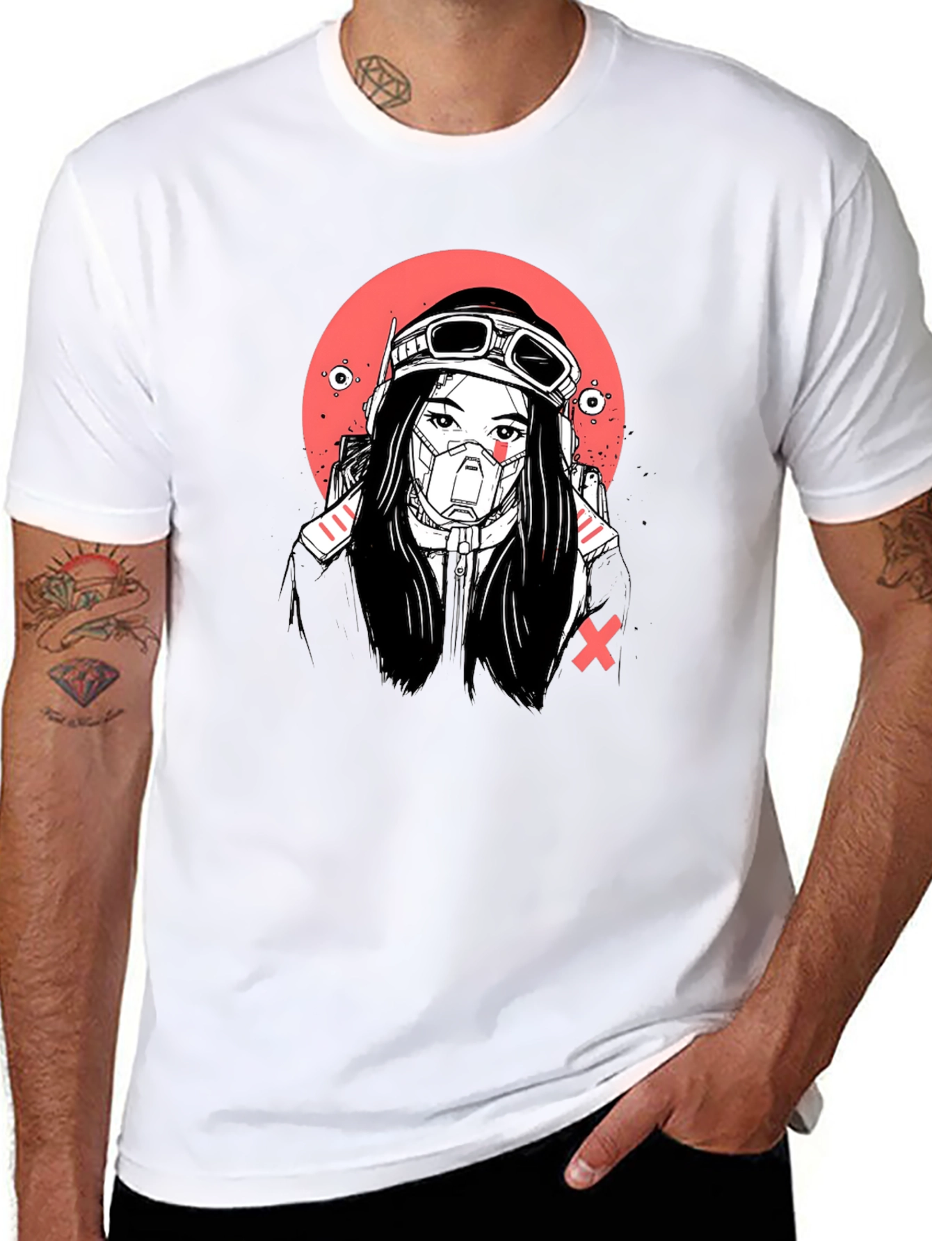 Cyberpunk Girl Graphic Tee - Bold Black T-Shirt