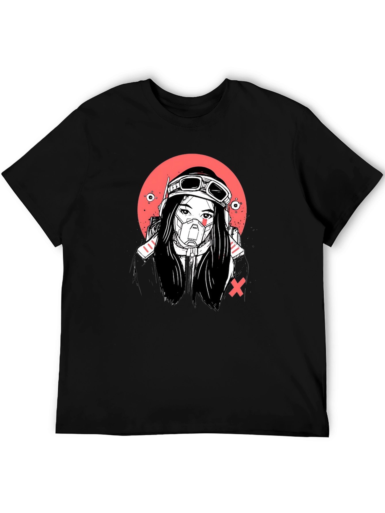 Cyberpunk Girl Graphic Tee - Bold Black T-Shirt