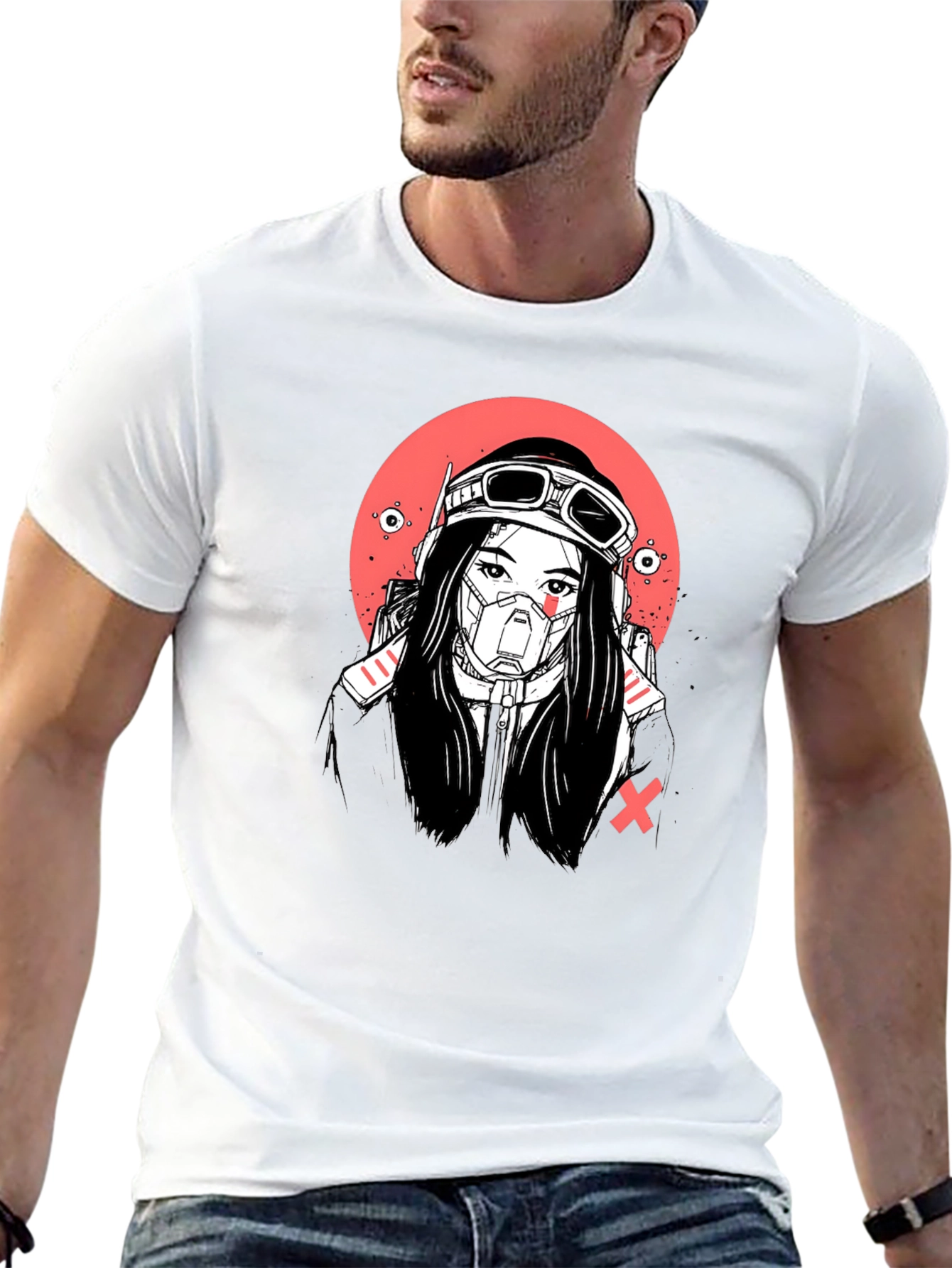 Cyberpunk Girl Graphic Tee - Bold Black T-Shirt