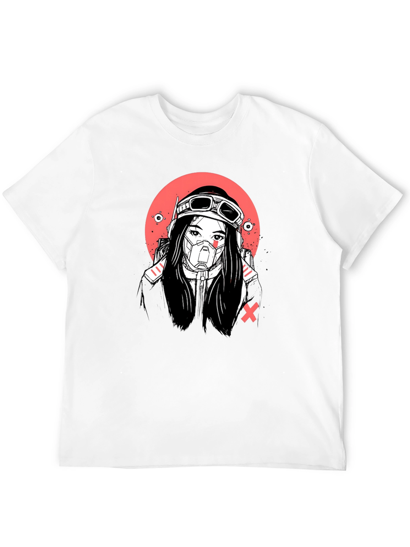 Cyberpunk Girl Graphic Tee - Bold Black T-Shirt