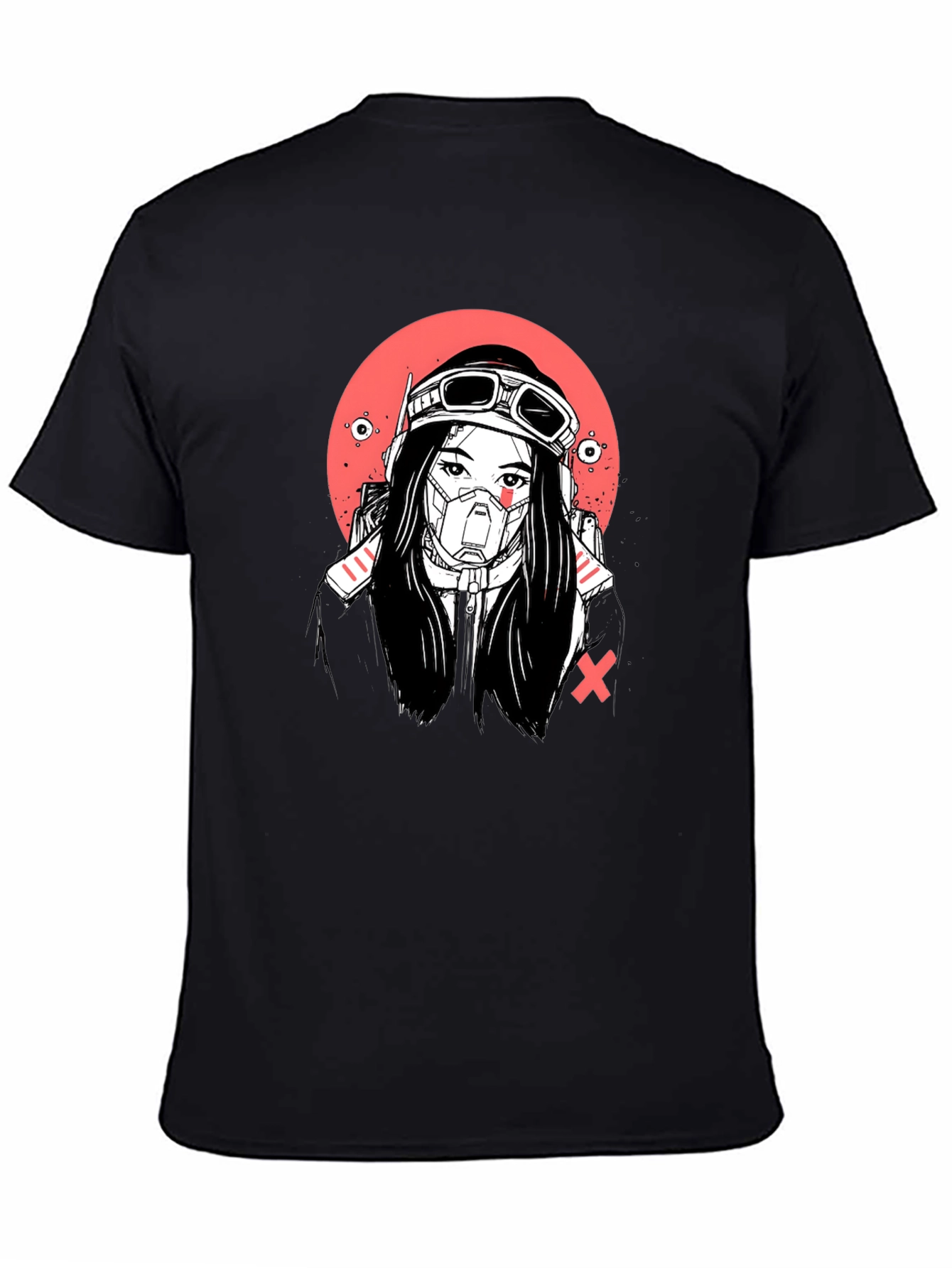 Cyberpunk Girl Graphic Tee - Bold Black T-Shirt