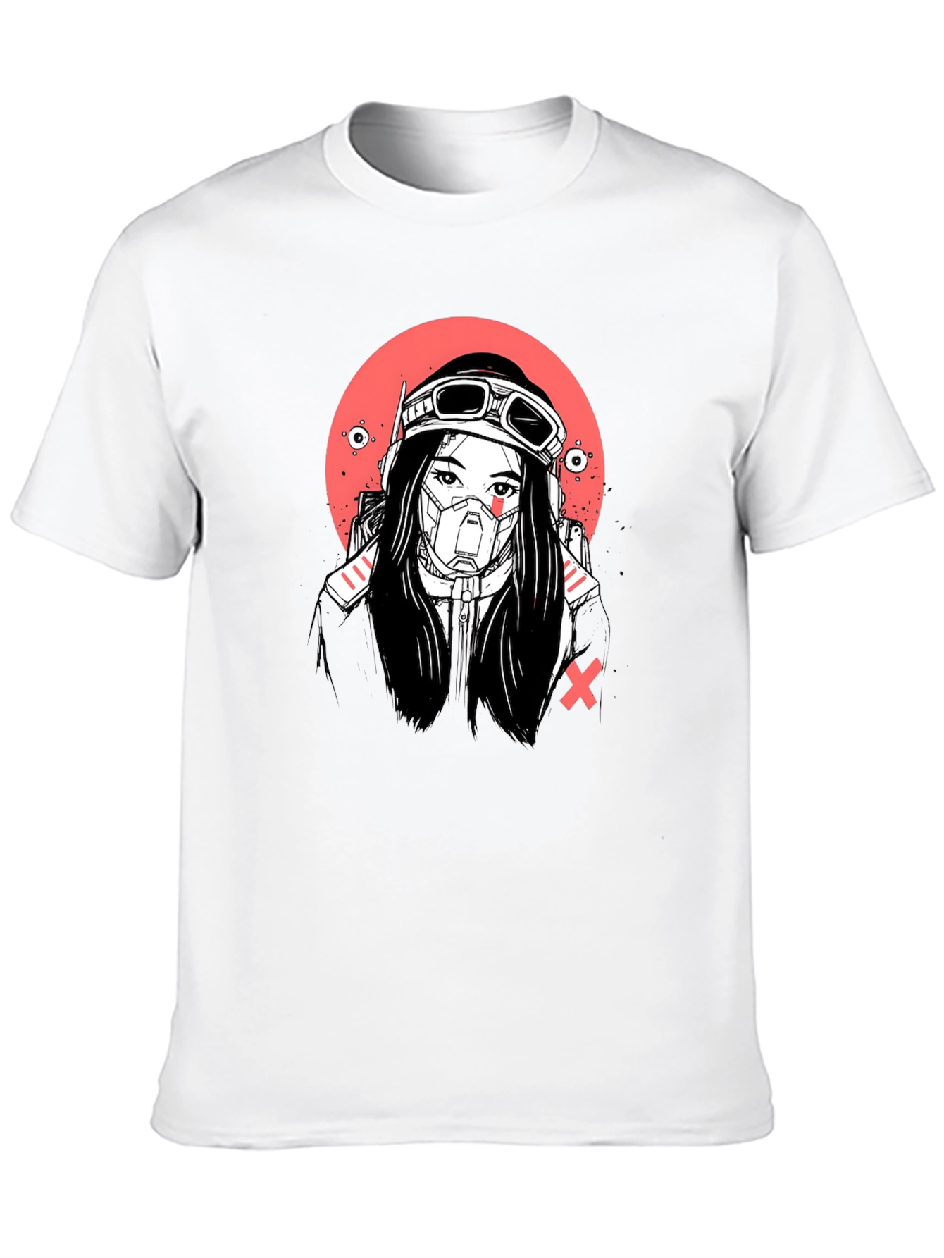 Cyberpunk Girl Graphic Tee - Bold Black T-Shirt