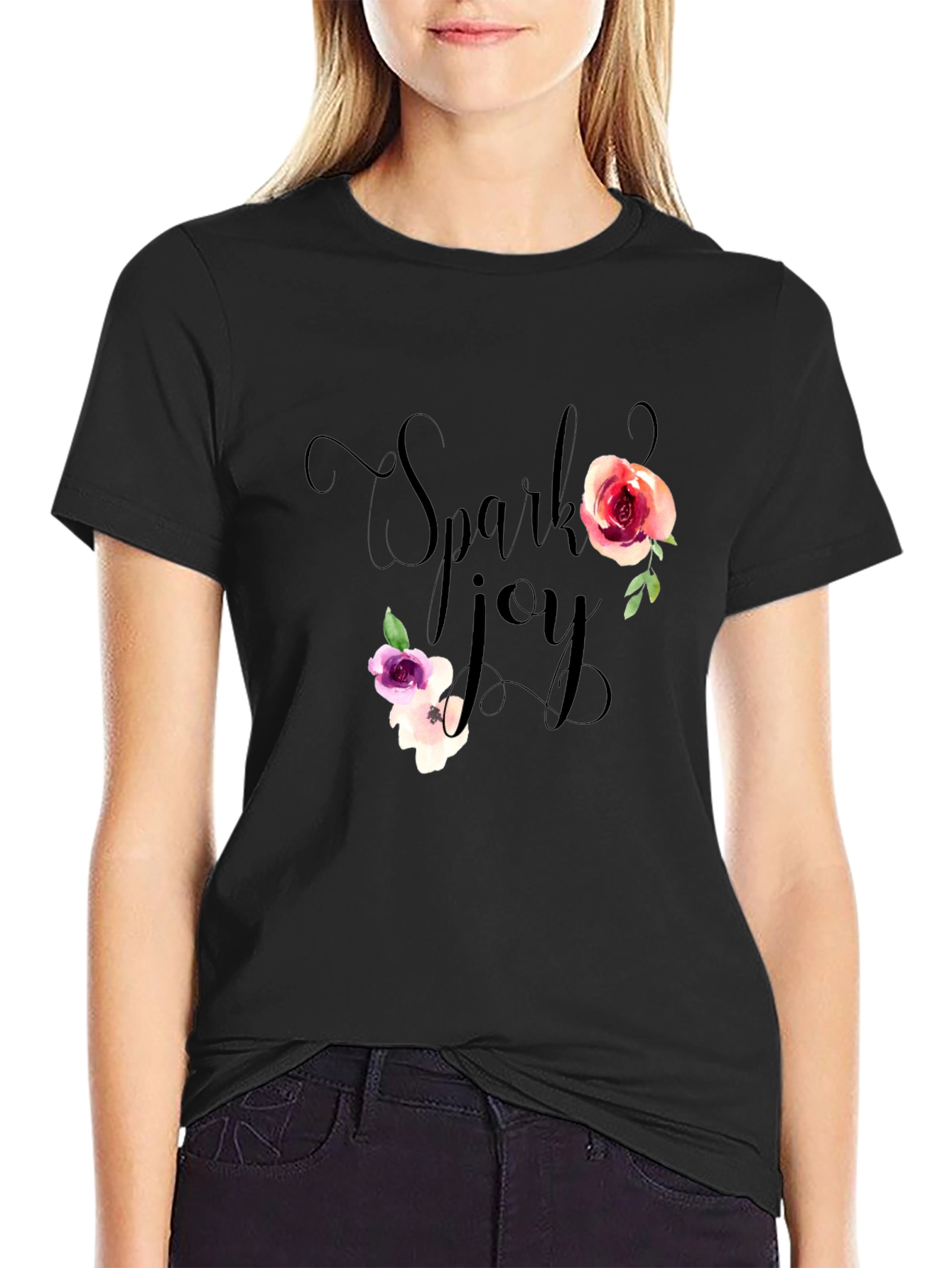 Spark Joy Floral Graphic T-Shirt - Black