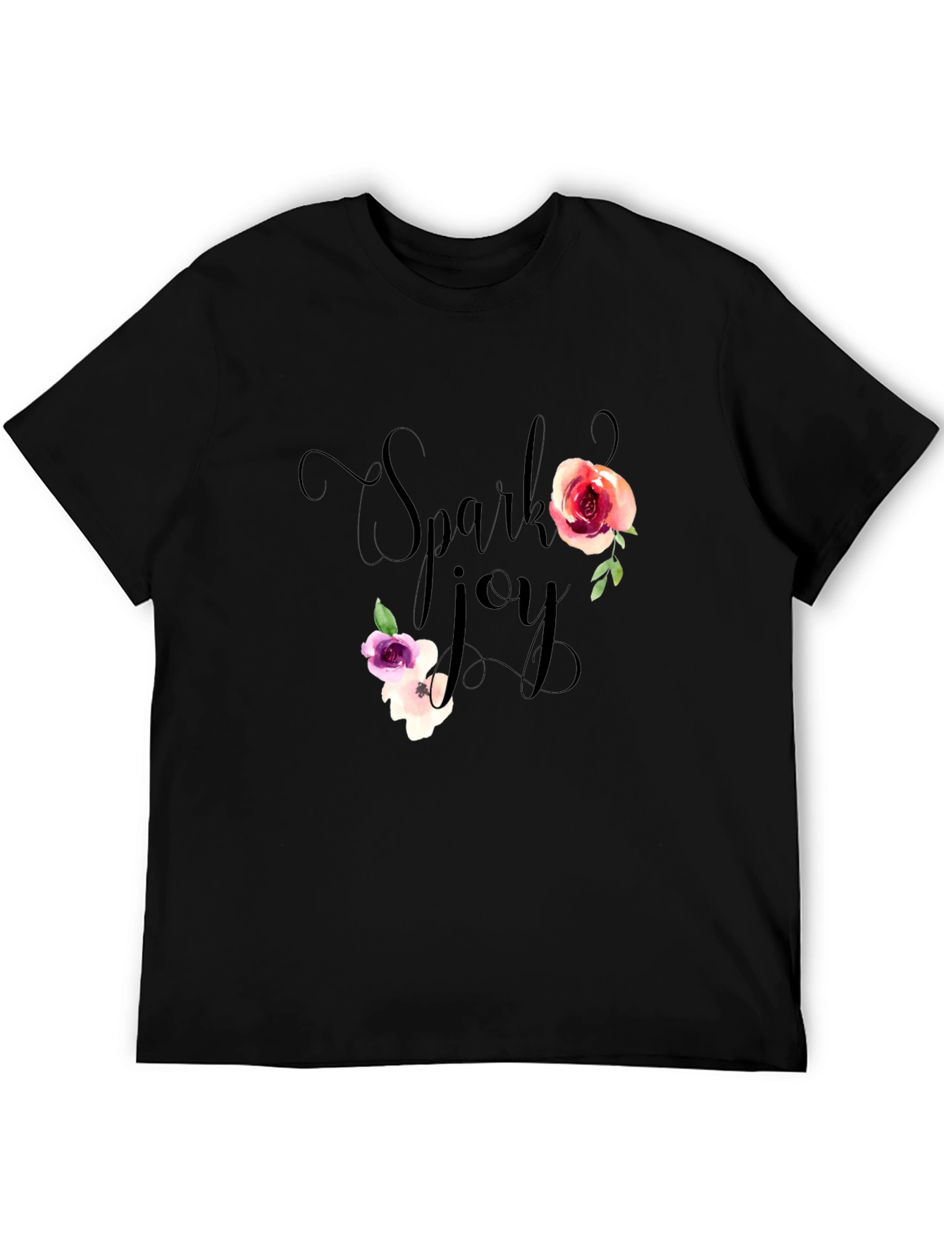 Spark Joy Floral Graphic T-Shirt - Black