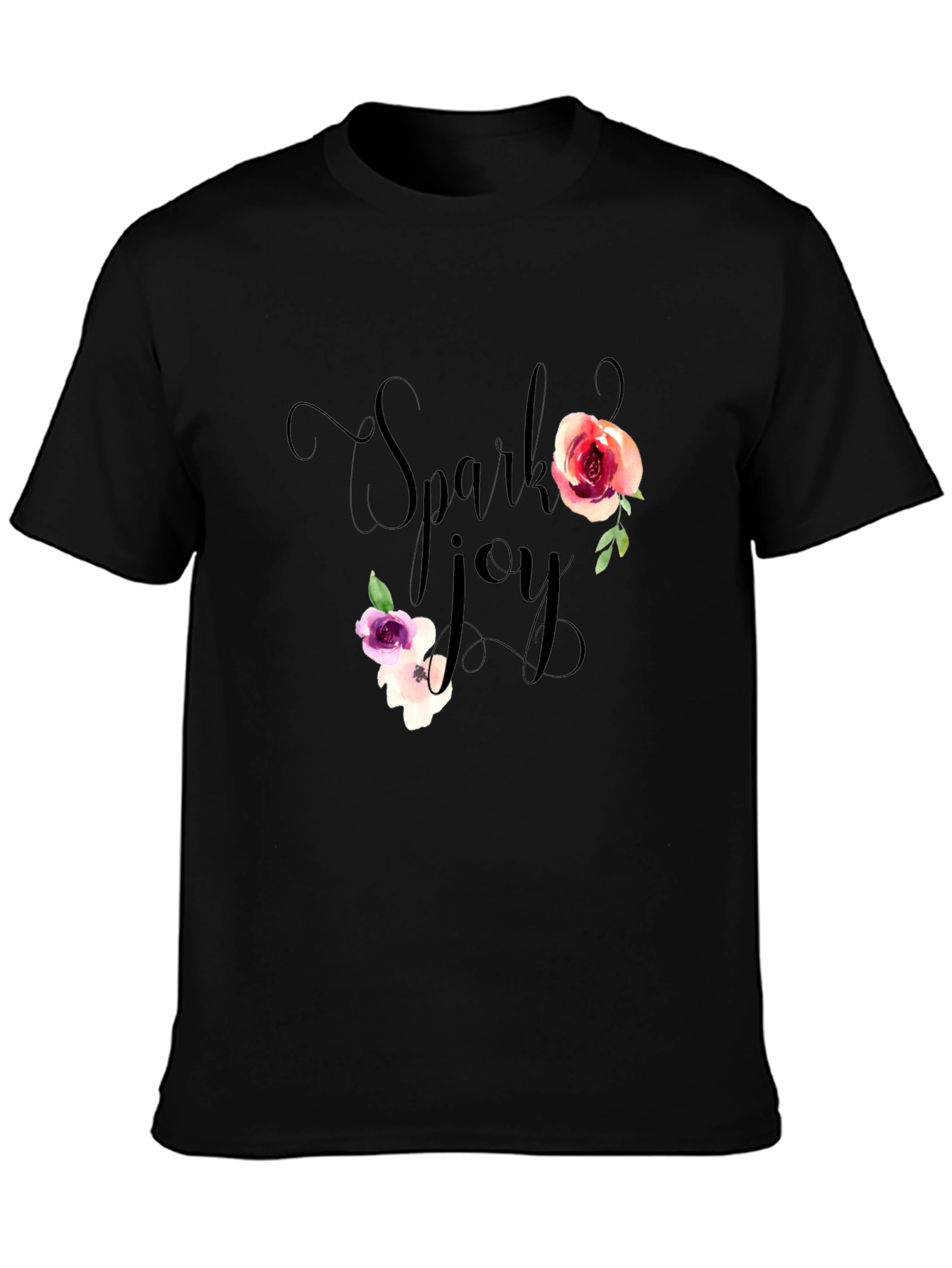 Spark Joy Floral Graphic T-Shirt - Black