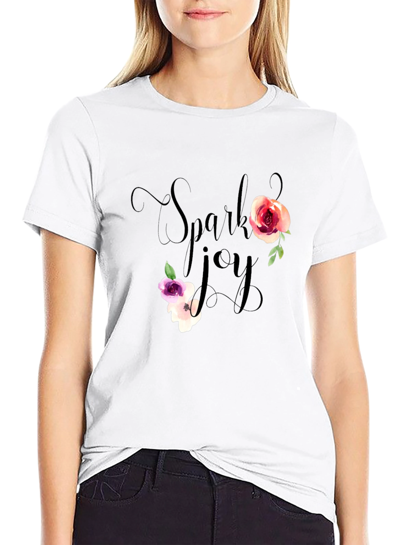 Spark Joy Floral Graphic T-Shirt - Black