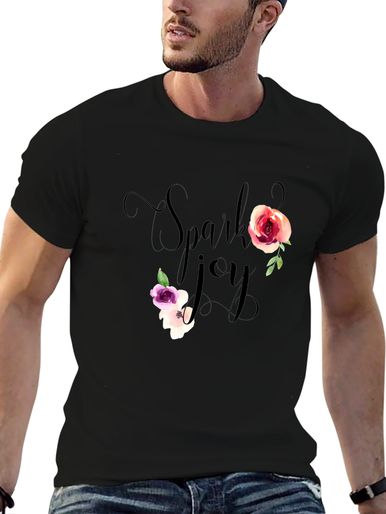 Spark Joy Floral Graphic T-Shirt - Black
