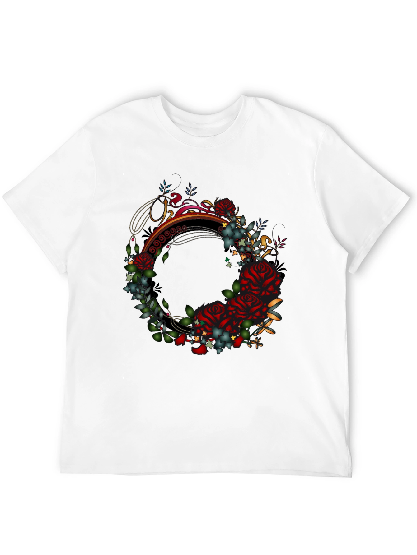 Floral Wreath Graphic Black T-Shirt
